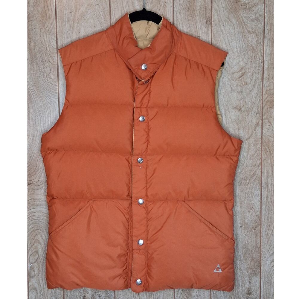 Vintage Gerry Reversible‎ Goose Down Puffer Vest M Orange Yellow Snap USA Made
